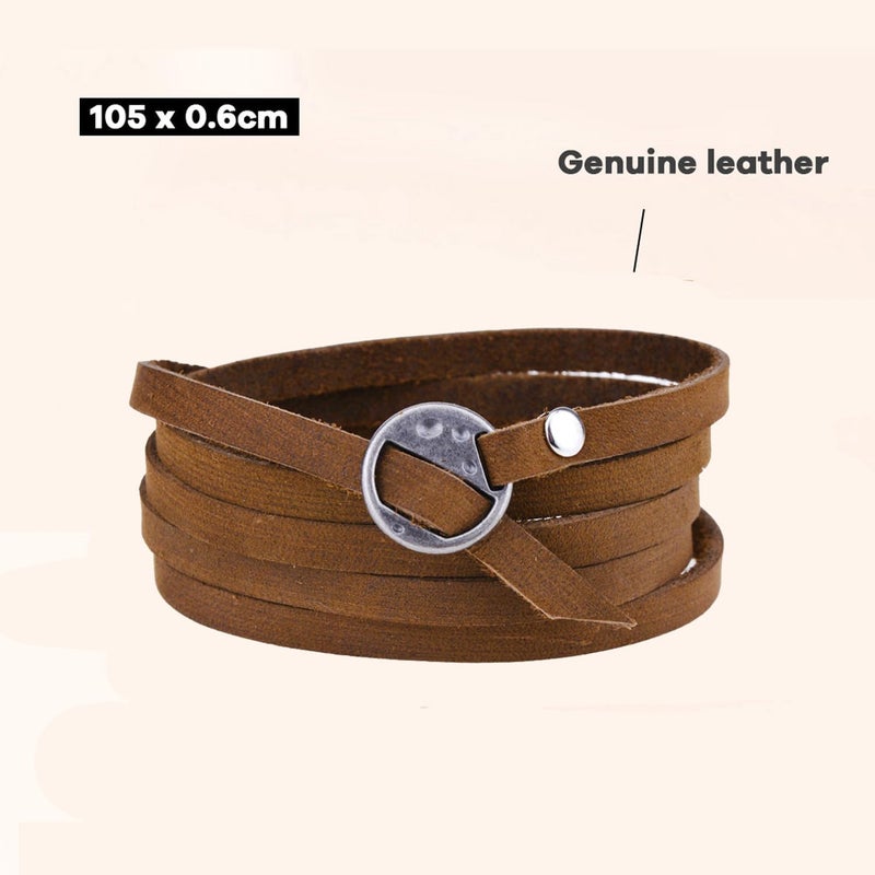 Rantanto Genuine Leather Wrap Bracelets Trendy Western Stackable Cuff Adjustable Boho Layered Bracelet Jewelry For Men Women - Image 2